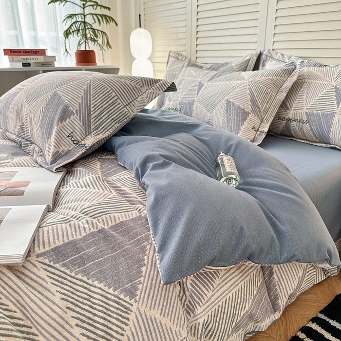 91家纺网 家纺一手货源 找家纺 2025新款全棉磨毛印花单品被套 时光机-灰