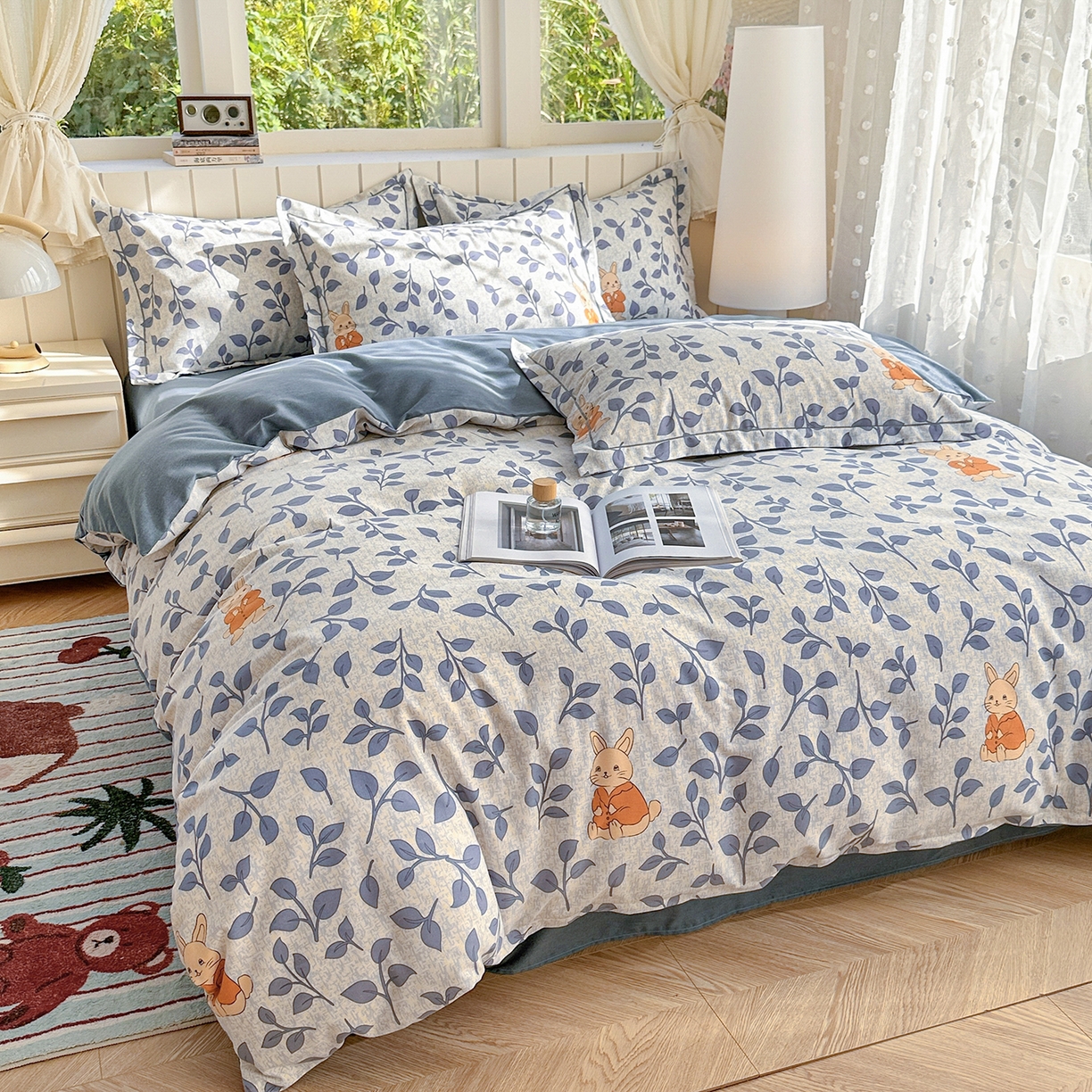 91家纺网 家纺一手货源 找家纺 2025新款全棉磨毛印花单品被套 童画小兔