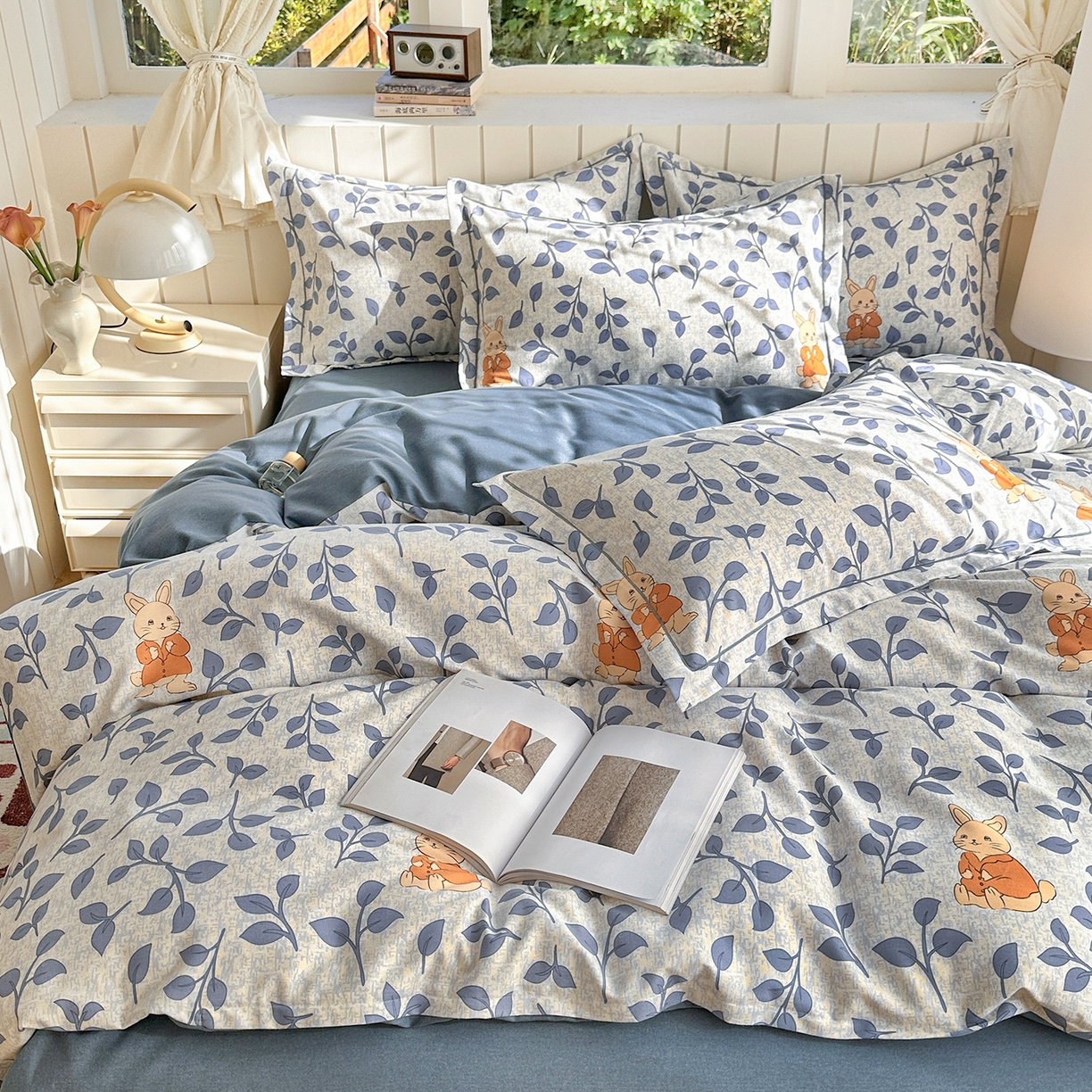 91家纺网 家纺一手货源 找家纺 2025新款全棉磨毛印花单品被套 童画小兔