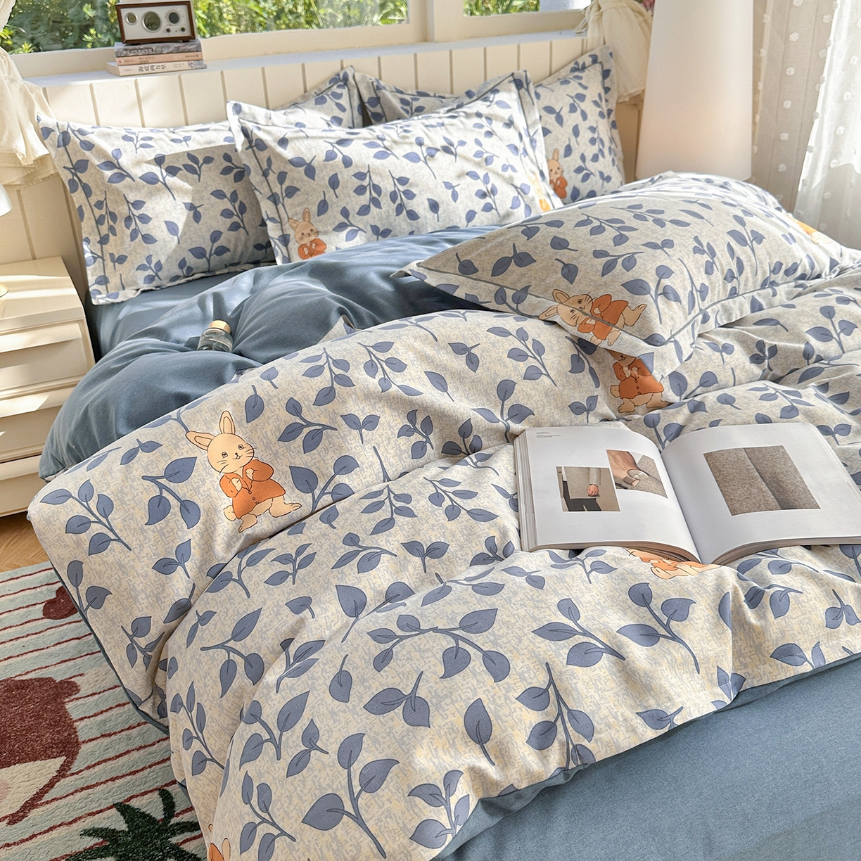 91家纺网 家纺一手货源 找家纺 2025新款全棉磨毛印花单品被套 童画小兔