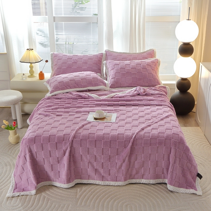 栩裕纺织 2025新款意大利面包格毛毯-包边款 面包格包边款-莫奈紫