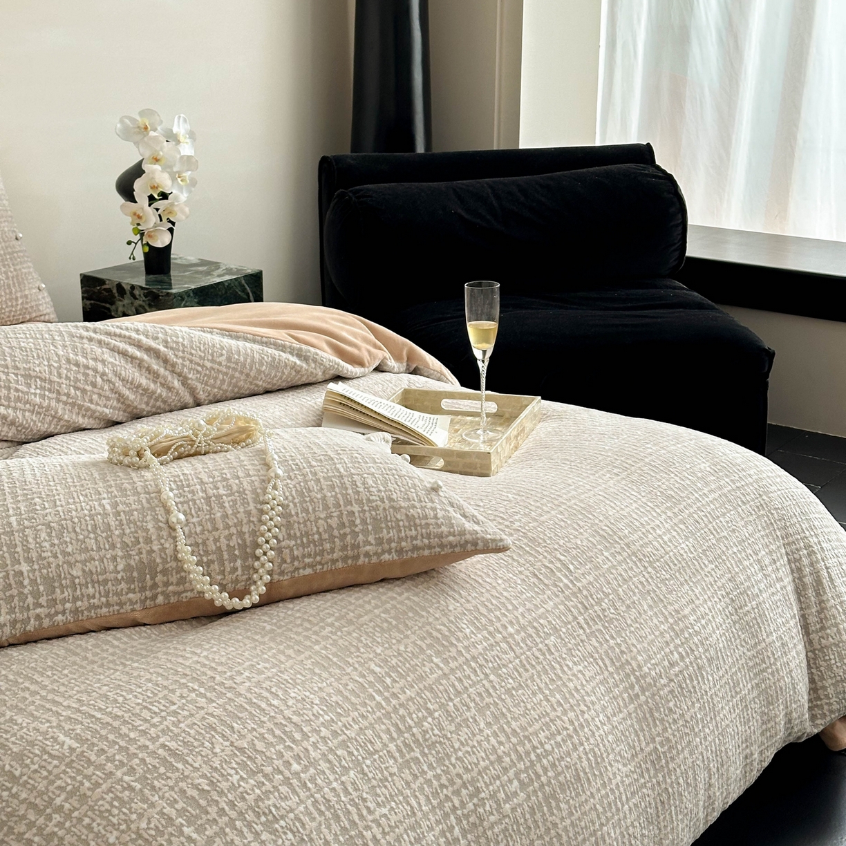 91家纺网 家纺一手货源 找家纺 栩裕纺织 2025新款秋冬简约保暖四件套-风铃子 玉色