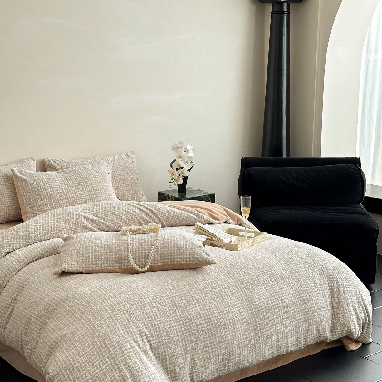 91家纺网 家纺一手货源 找家纺 栩裕纺织 2025新款秋冬简约保暖四件套-风铃子 玉色