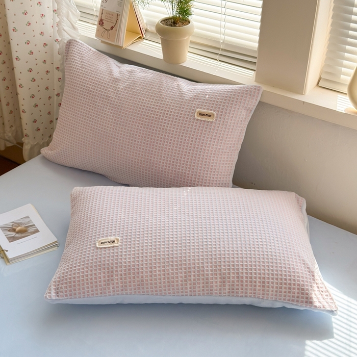 91家纺网 家纺一手货源 找家纺 十里居 2025新款lns奶油双拼华夫格烂花牛奶绒四件套 华夫格系列 华夫格-粉蓝