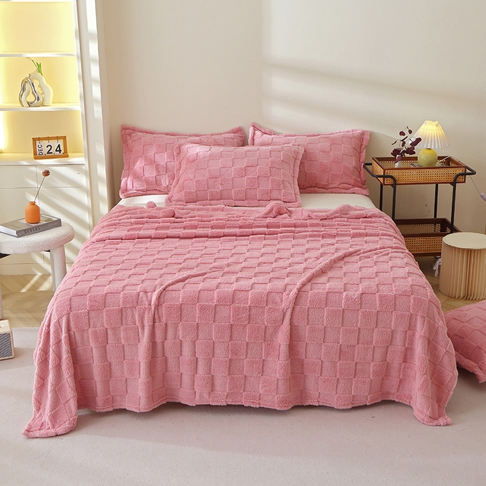 栩裕纺织 2025新款意大利面包格毛毯-卷边款 面包格-玫瑰粉