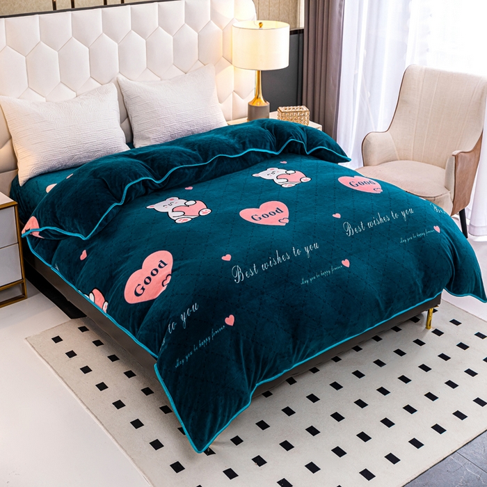 91家纺网 家纺一手货源 找家纺 眠多宝 2025新款定做特厚牛奶绒单被套可定制尺寸法莱绒水晶绒金貂绒被罩单被套 被套单件 爱心小熊