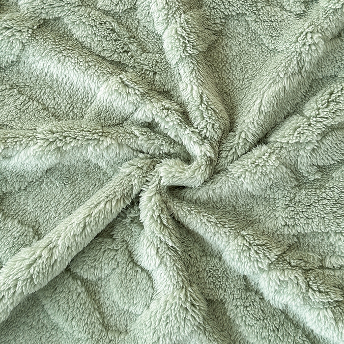 91家纺网 家纺一手货源 找家纺 栩裕纺织 2025新款塔芙绒三叶草提花毛毯-包边款 茶绿