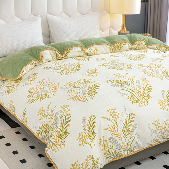 91家纺网 家纺一手货源 找家纺 眠多宝 2025新款定做特厚牛奶绒单被套可定制尺寸法莱绒水晶绒金貂绒被罩单被套 被套单件 青叶飘逸