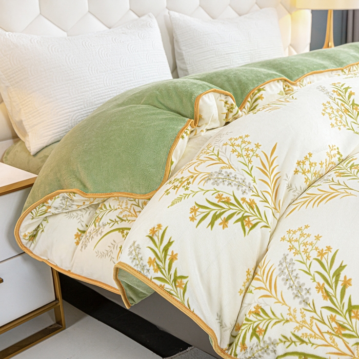 91家纺网 家纺一手货源 找家纺 眠多宝 2025新款定做特厚牛奶绒单被套可定制尺寸法莱绒水晶绒金貂绒被罩单被套 被套单件 青叶飘逸