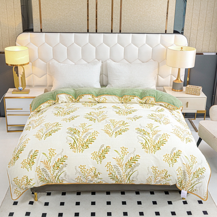 91家纺网 家纺一手货源 找家纺 眠多宝 2025新款定做特厚牛奶绒单被套可定制尺寸法莱绒水晶绒金貂绒被罩单被套 被套单件 青叶飘逸