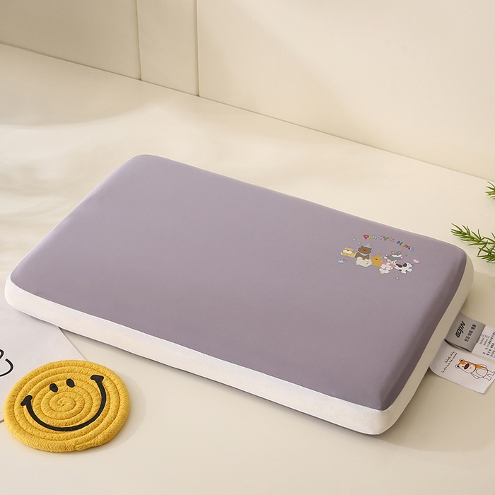 91家纺网 家纺一手货源 找家纺 金牛枕芯 2025新款针织柔肤记忆枕儿童中童枕头枕芯记忆棉枕头批发 柔肤记忆枕-灰色