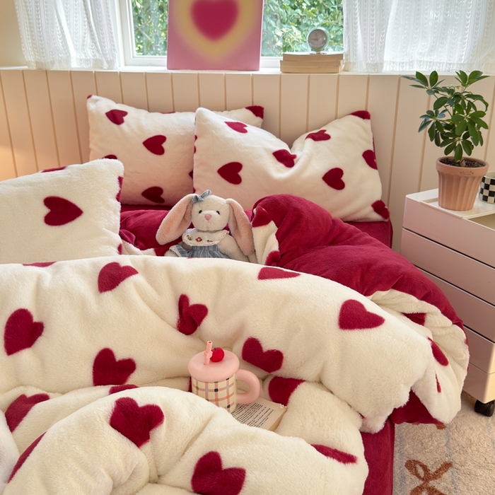 91家纺网 家纺一手货源 找家纺 （总）十里居 2025新款lns爱心系列兔毛牛奶绒四件套 爱心系列