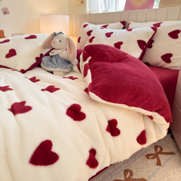 91家纺网 家纺一手货源 找家纺 （总）十里居 2025新款lns爱心系列兔毛牛奶绒四件套 爱心系列