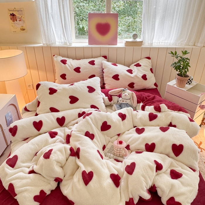 91家纺网 家纺一手货源 找家纺 （总）十里居 2025新款lns爱心系列兔毛牛奶绒四件套 爱心系列