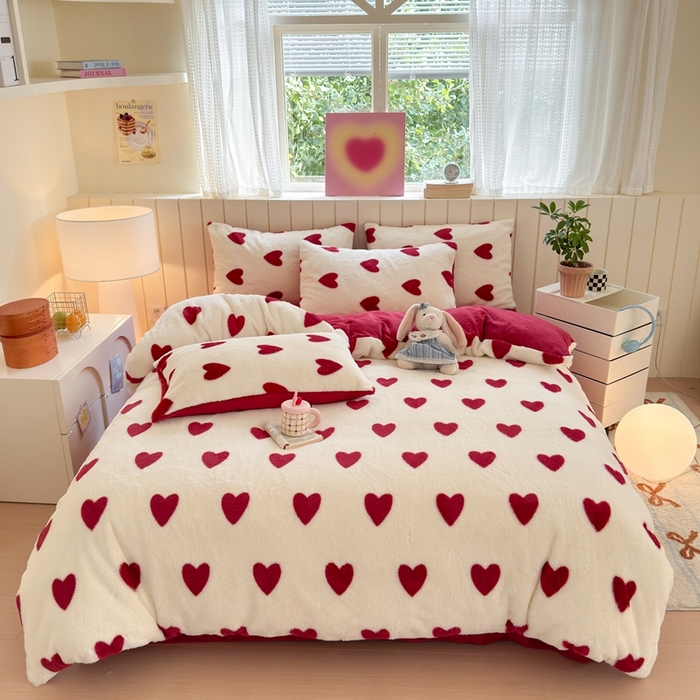 91家纺网 家纺一手货源 找家纺 （总）十里居 2025新款lns爱心系列兔毛牛奶绒四件套 爱心系列