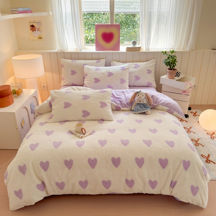 91家纺网 家纺一手货源 找家纺 （总）十里居 2025新款lns爱心系列兔毛牛奶绒四件套 爱心系列