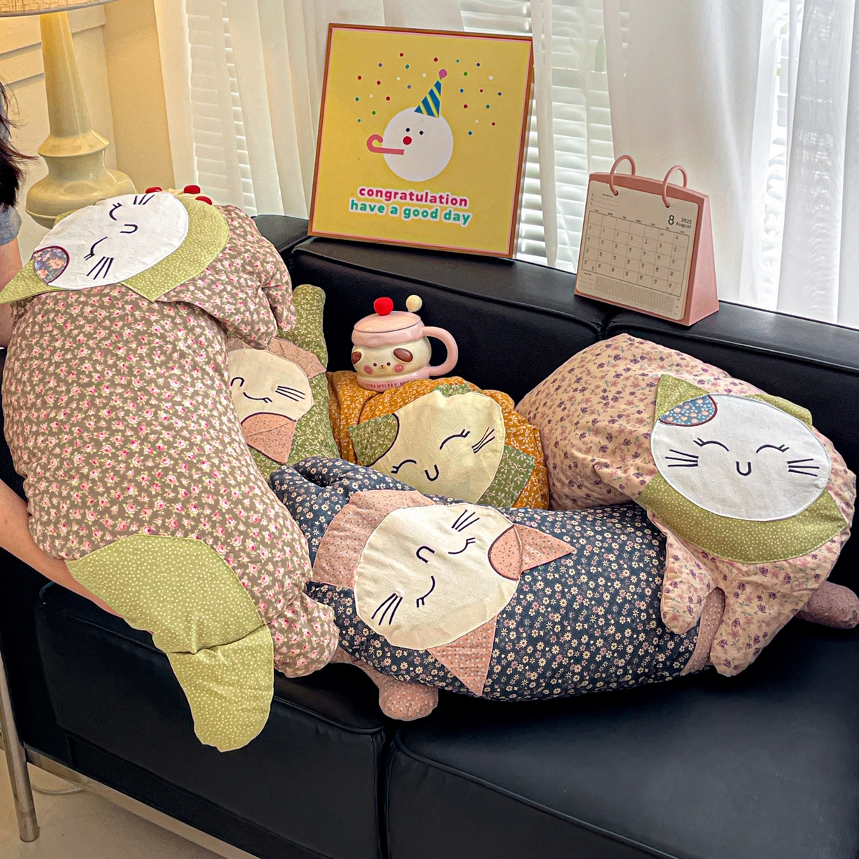 91家纺网 家纺一手货源 找家纺 （总）亦帆枕芯 2025新款全棉纯棉卡通可爱猫咪可拆洗全棉护颈荞麦枕枕头枕芯