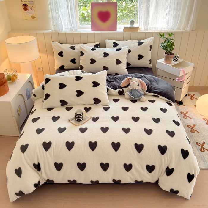 十里居 2025新款lns爱心系列兔毛牛奶绒四件套 爱心系列 爱心-灰