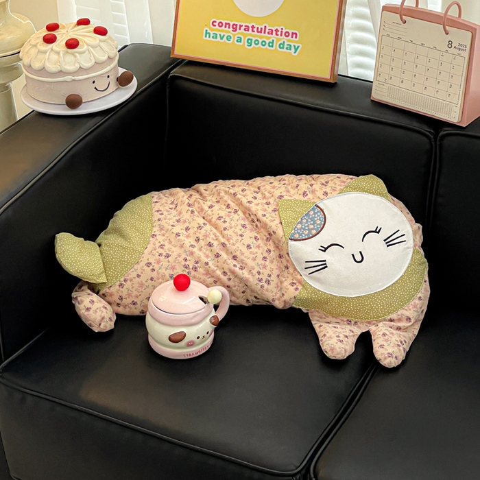 亦帆枕芯 2025新款全棉纯棉卡通可爱猫咪可拆洗全棉护颈荞麦枕枕头枕芯 粉色-全棉可爱猫