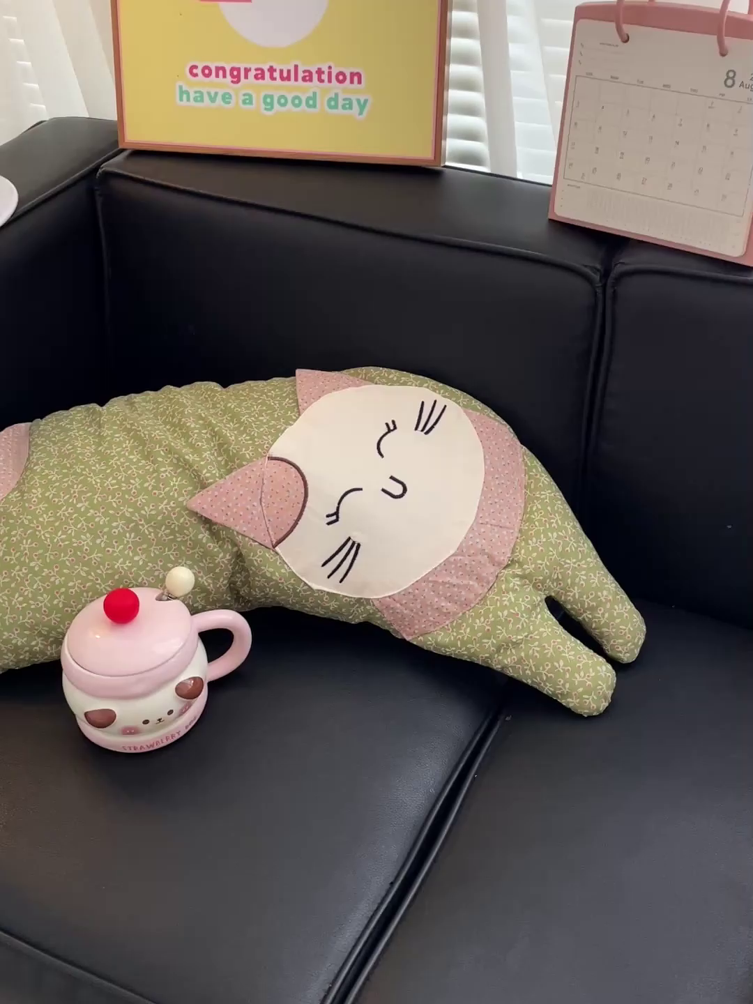 91家纺网 家纺一手货源 找家纺 亦帆枕芯 2025新款全棉纯棉卡通可爱猫咪可拆洗全棉护颈荞麦枕枕头枕芯 绿色-全棉可爱猫