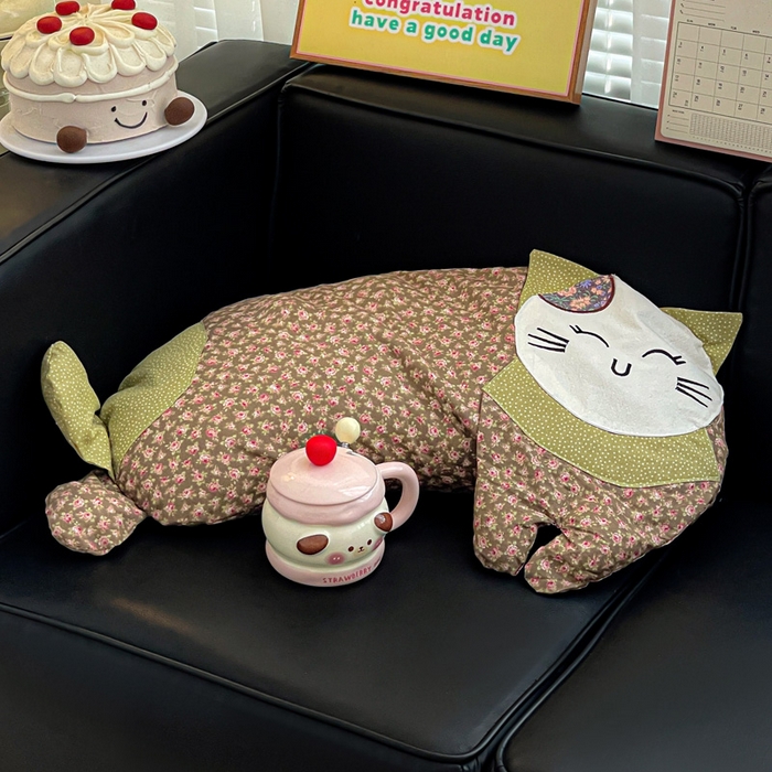 亦帆枕芯 2025新款全棉纯棉卡通可爱猫咪可拆洗全棉护颈荞麦枕枕头枕芯 棕色-全棉可爱猫