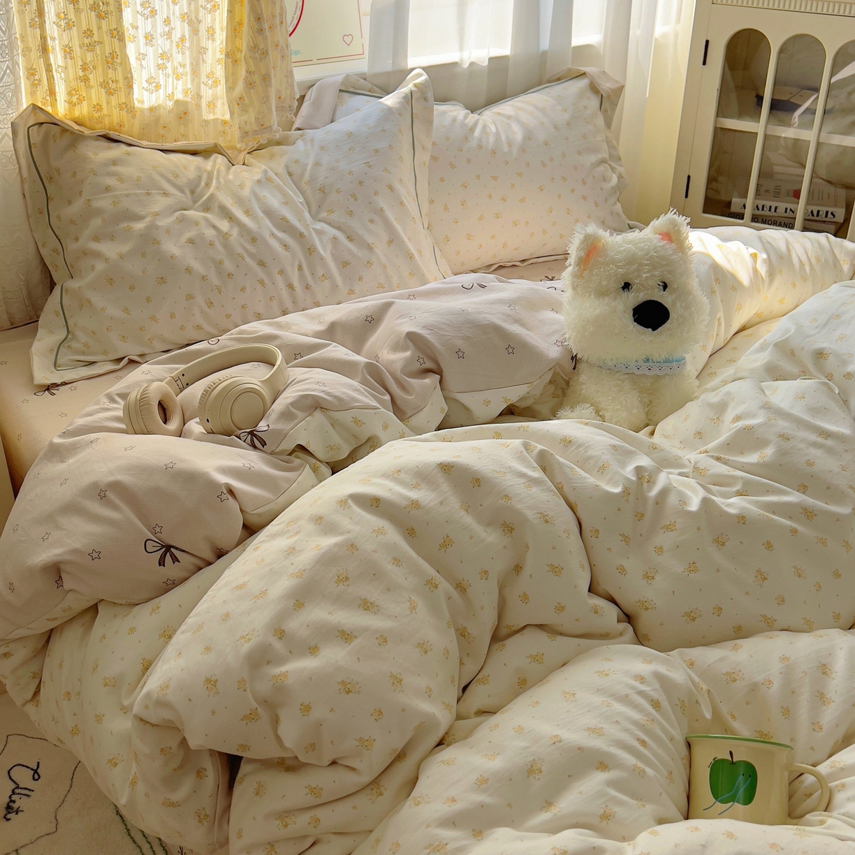 91家纺网 家纺一手货源 找家纺 亨通家纺 2025新款爆款韩国小布袋古法水洗棉云感棉四件套【提供买家秀】 花田与夏-驼