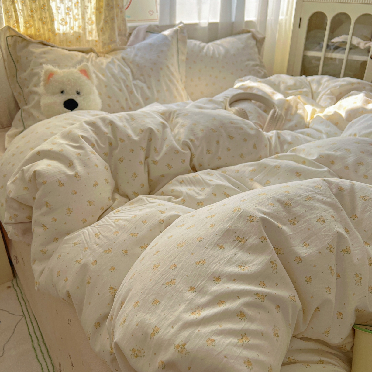 91家纺网 家纺一手货源 找家纺 亨通家纺 2025新款爆款韩国小布袋古法水洗棉云感棉四件套【提供买家秀】 花田与夏-驼