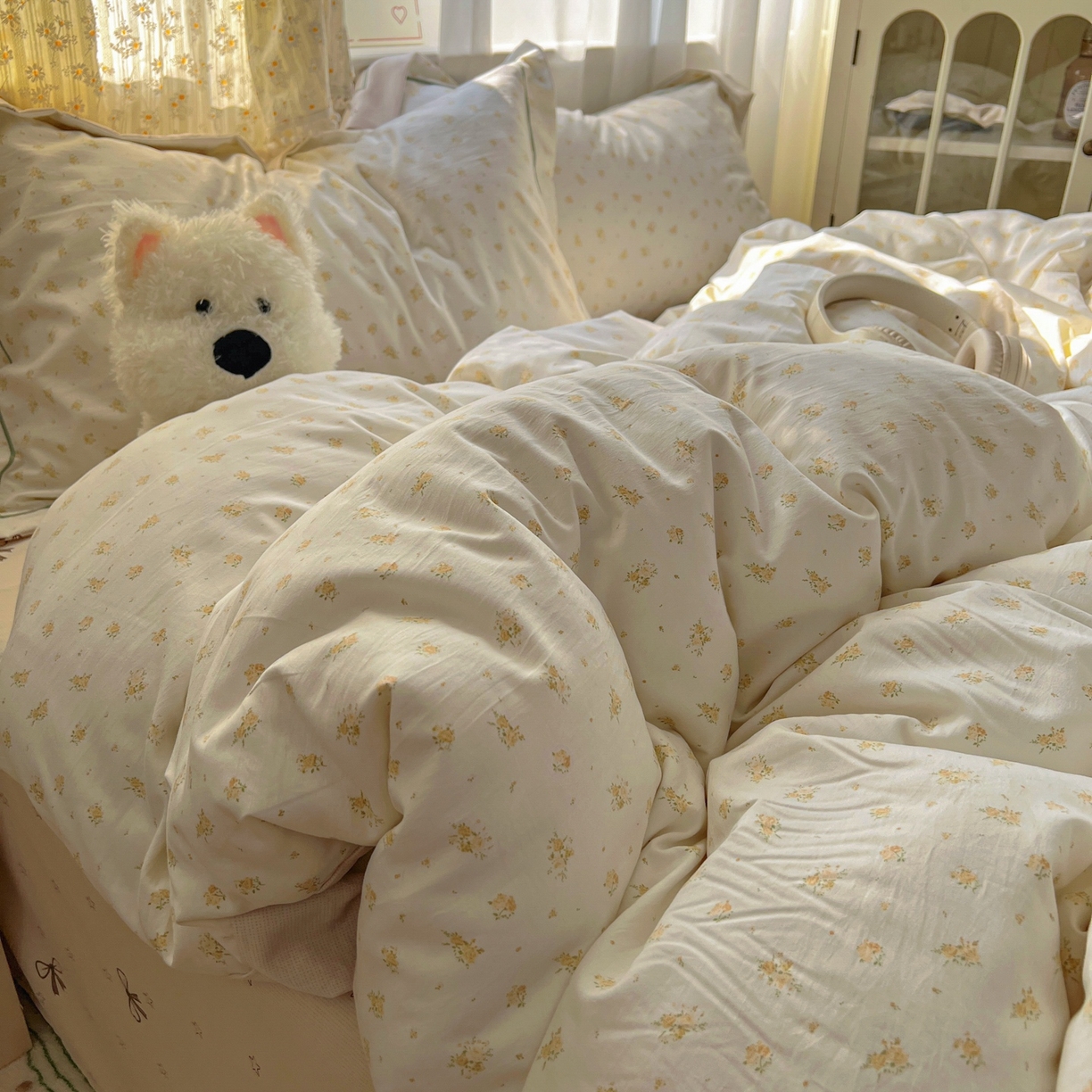 91家纺网 家纺一手货源 找家纺 亨通家纺 2025新款爆款韩国小布袋古法水洗棉云感棉四件套【提供买家秀】 花田与夏-驼