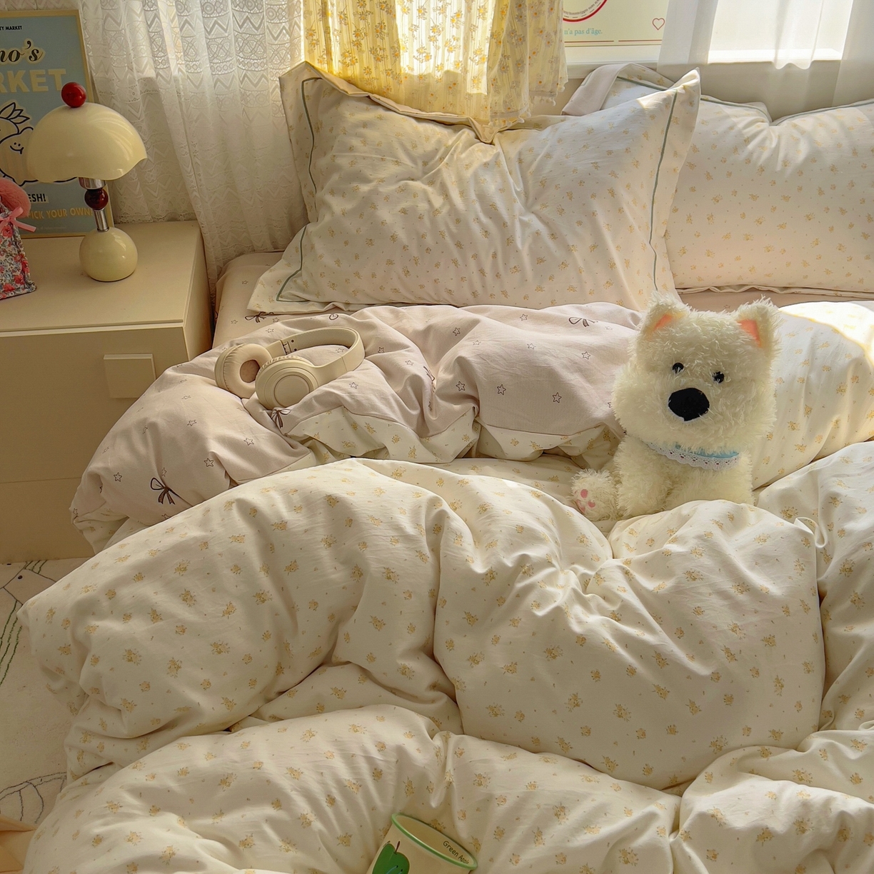 91家纺网 家纺一手货源 找家纺 亨通家纺 2025新款爆款韩国小布袋古法水洗棉云感棉四件套【提供买家秀】 花田与夏-驼