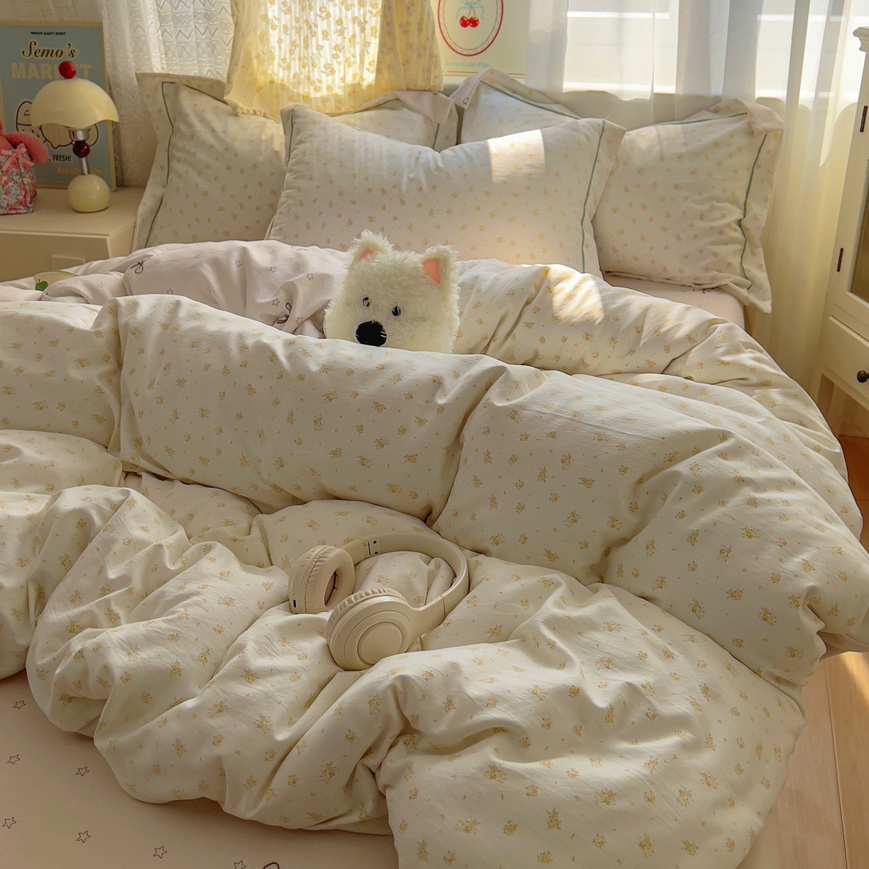 91家纺网 家纺一手货源 找家纺 亨通家纺 2025新款爆款韩国小布袋古法水洗棉云感棉四件套【提供买家秀】 花田与夏-驼