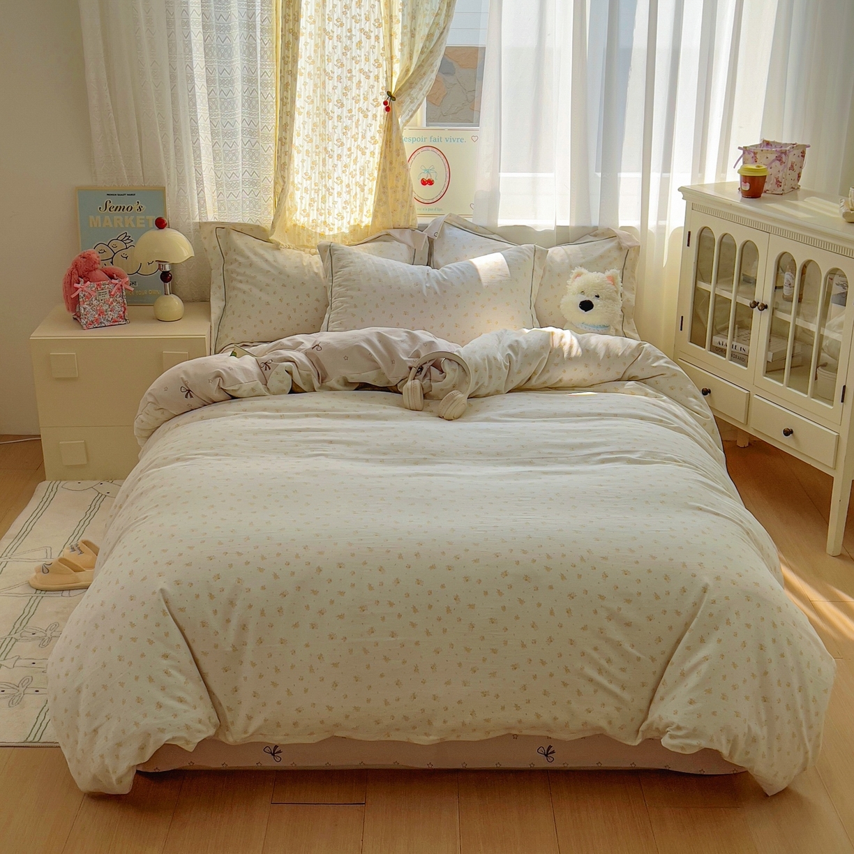 91家纺网 家纺一手货源 找家纺 亨通家纺 2025新款爆款韩国小布袋古法水洗棉云感棉四件套【提供买家秀】 花田与夏-驼