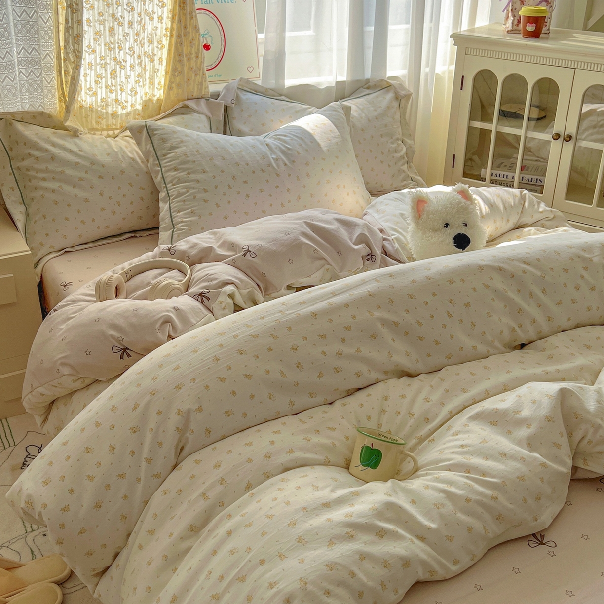 91家纺网 家纺一手货源 找家纺 亨通家纺 2025新款爆款韩国小布袋古法水洗棉云感棉四件套【提供买家秀】 花田与夏-驼