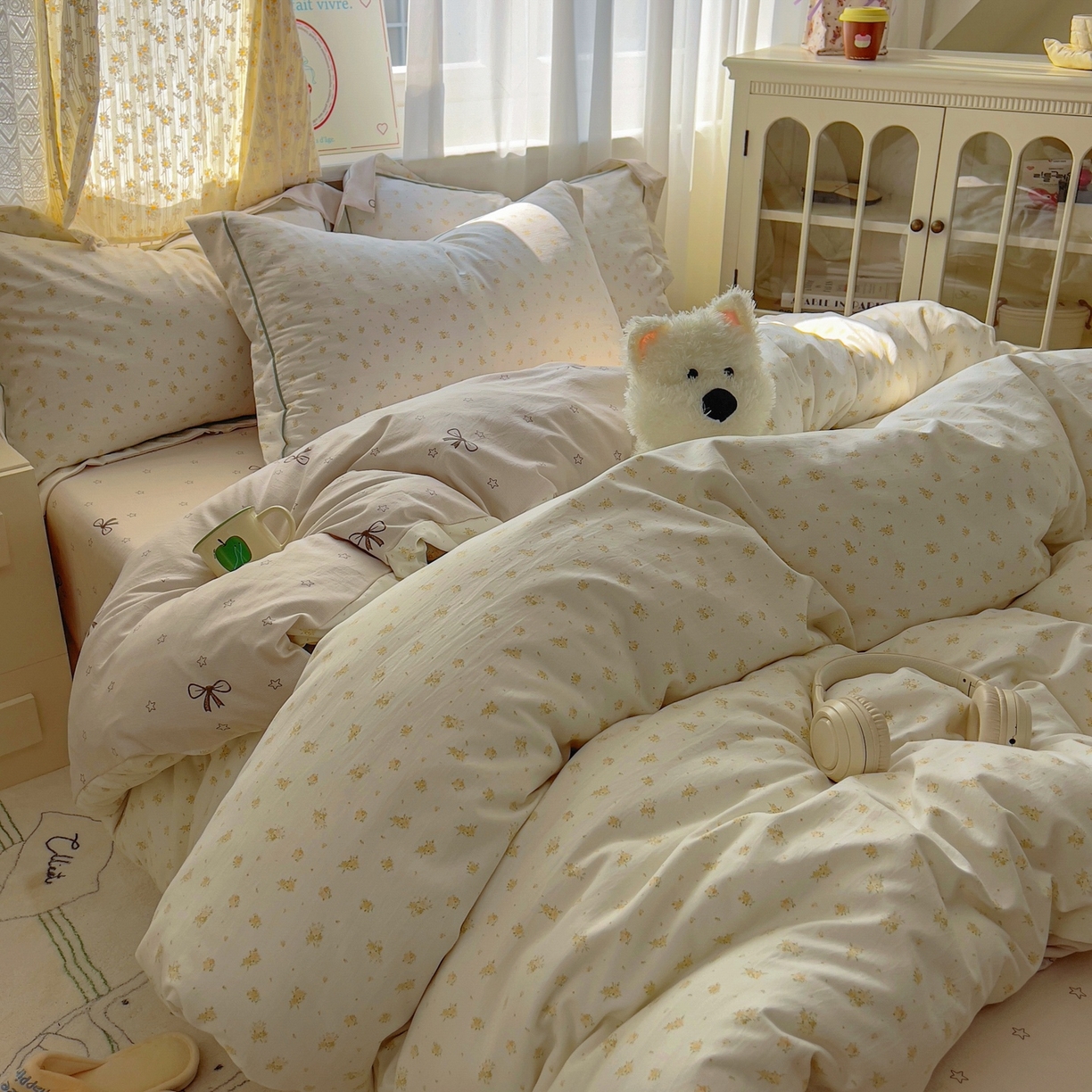 91家纺网 家纺一手货源 找家纺 亨通家纺 2025新款爆款韩国小布袋古法水洗棉云感棉四件套【提供买家秀】 花田与夏-驼