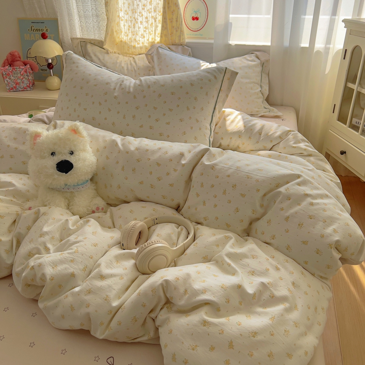 91家纺网 家纺一手货源 找家纺 亨通家纺 2025新款爆款韩国小布袋古法水洗棉云感棉四件套【提供买家秀】 花田与夏-驼