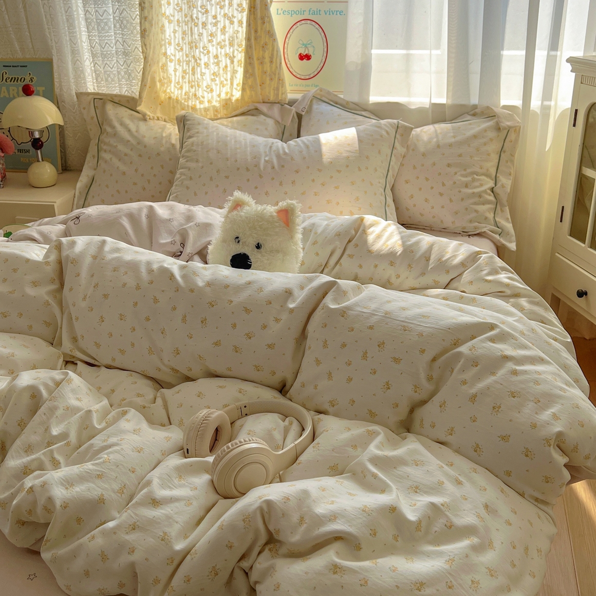 91家纺网 家纺一手货源 找家纺 亨通家纺 2025新款爆款韩国小布袋古法水洗棉云感棉四件套【提供买家秀】 花田与夏-驼