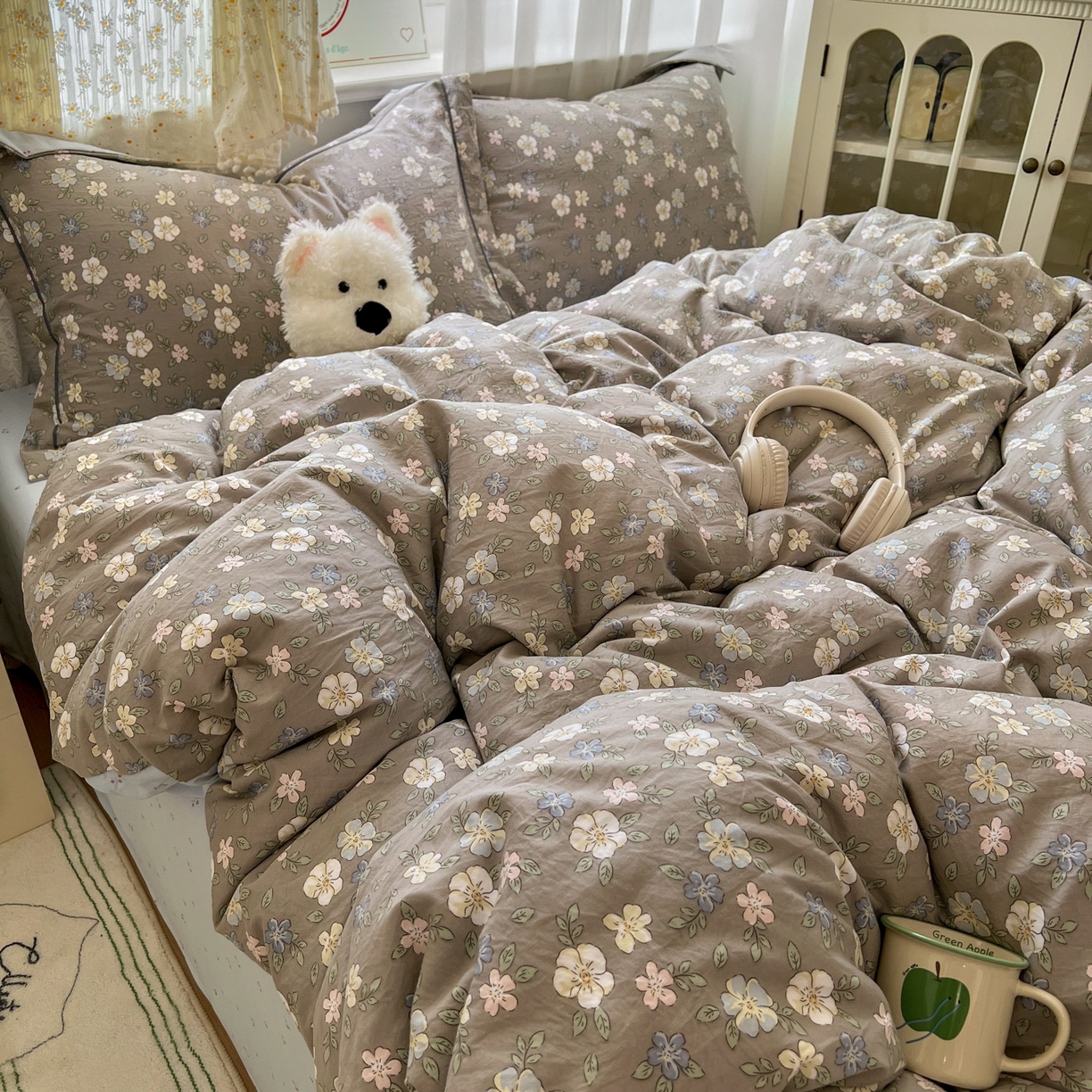 91家纺网 家纺一手货源 找家纺 亨通家纺 2025新款爆款韩国小布袋古法水洗棉云感棉四件套【提供买家秀】 花田玉暖