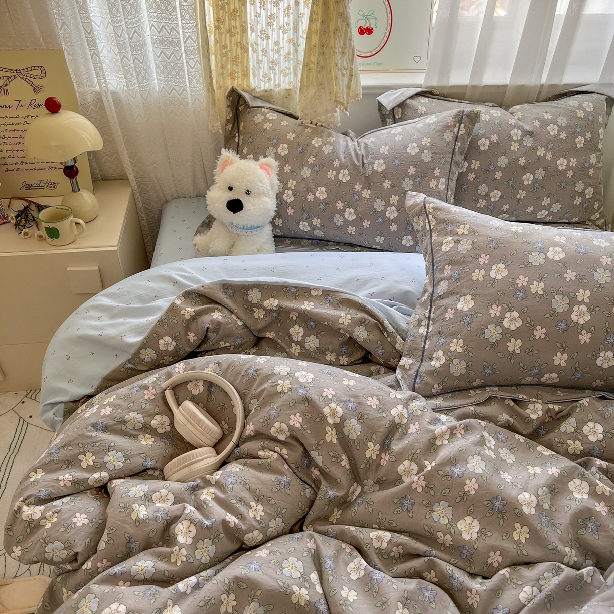 91家纺网 家纺一手货源 找家纺 亨通家纺 2025新款爆款韩国小布袋古法水洗棉云感棉四件套【提供买家秀】 花田玉暖