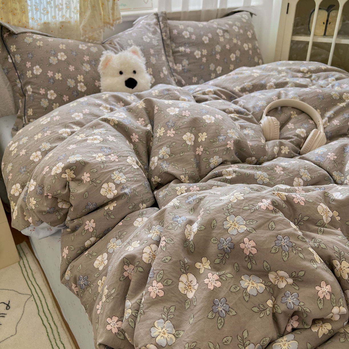 91家纺网 家纺一手货源 找家纺 亨通家纺 2025新款爆款韩国小布袋古法水洗棉云感棉四件套【提供买家秀】 花田玉暖