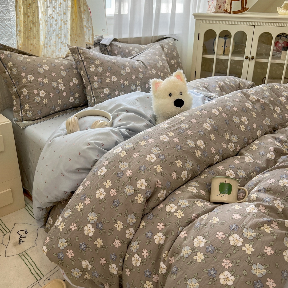 91家纺网 家纺一手货源 找家纺 亨通家纺 2025新款爆款韩国小布袋古法水洗棉云感棉四件套【提供买家秀】 花田玉暖