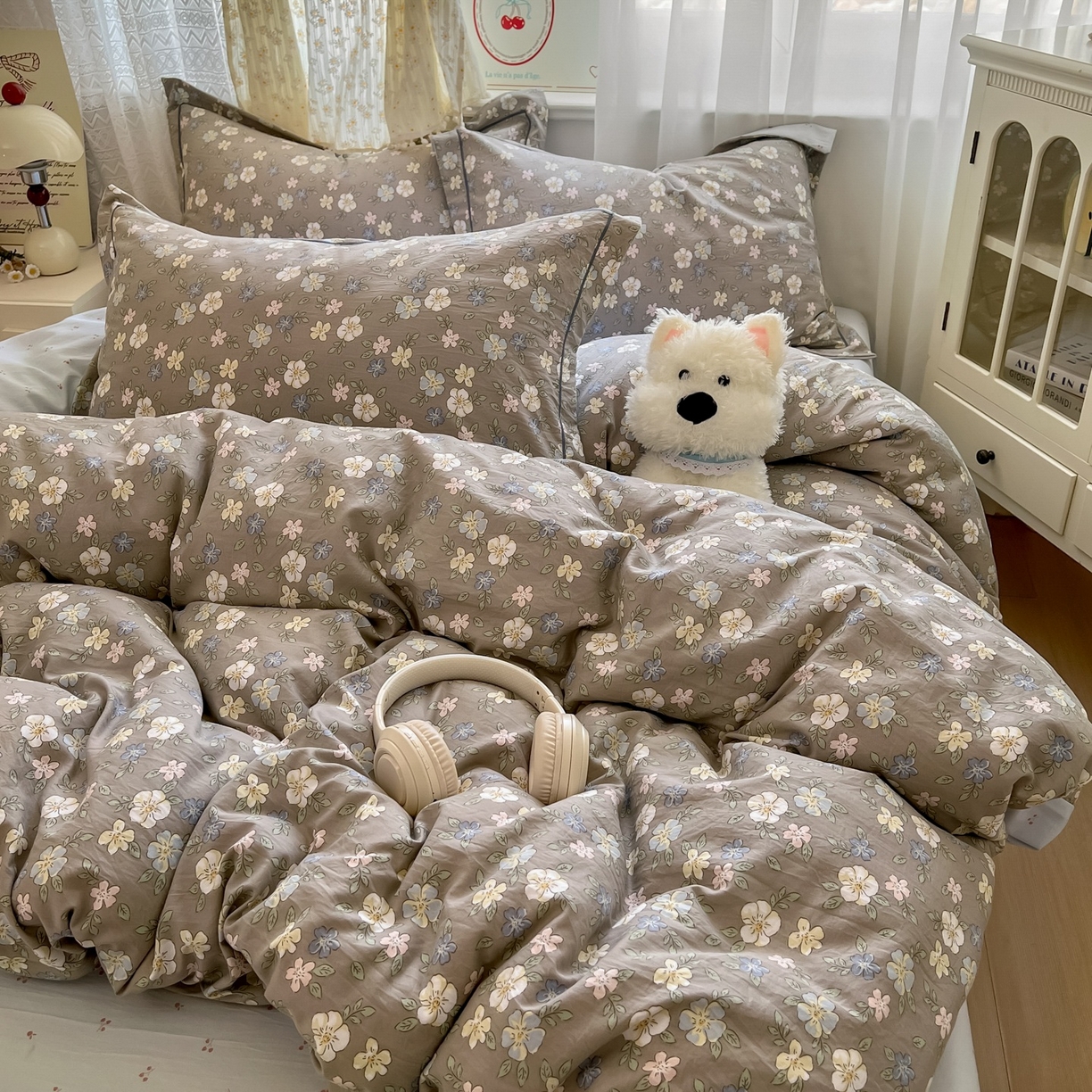 91家纺网 家纺一手货源 找家纺 亨通家纺 2025新款爆款韩国小布袋古法水洗棉云感棉四件套【提供买家秀】 花田玉暖