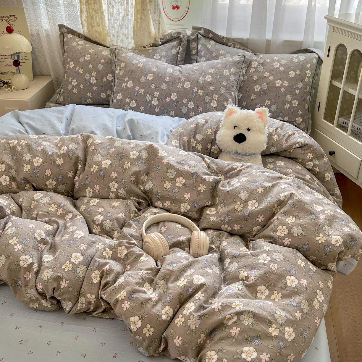 91家纺网 家纺一手货源 找家纺 亨通家纺 2025新款爆款韩国小布袋古法水洗棉云感棉四件套【提供买家秀】 花田玉暖