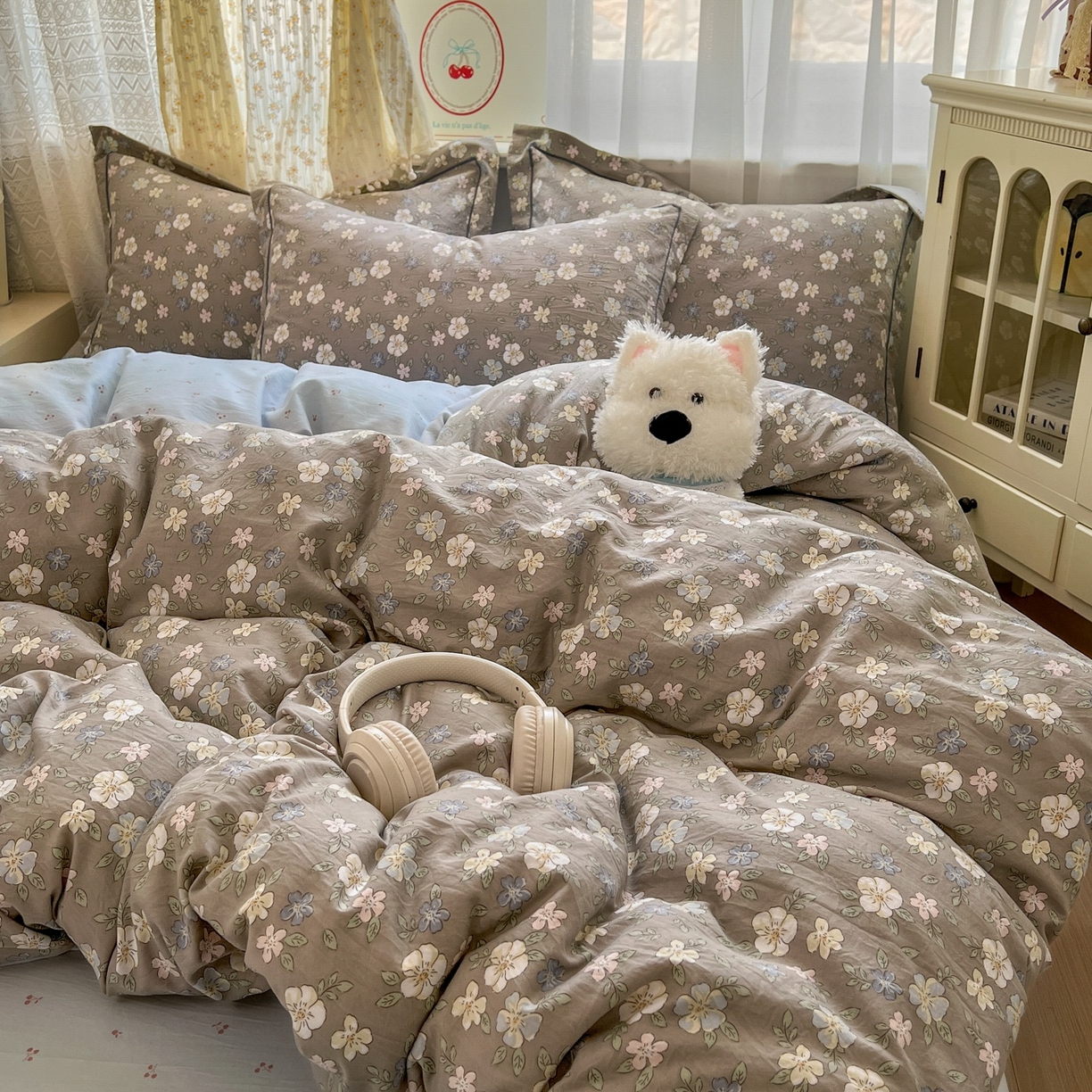 91家纺网 家纺一手货源 找家纺 亨通家纺 2025新款爆款韩国小布袋古法水洗棉云感棉四件套【提供买家秀】 花田玉暖