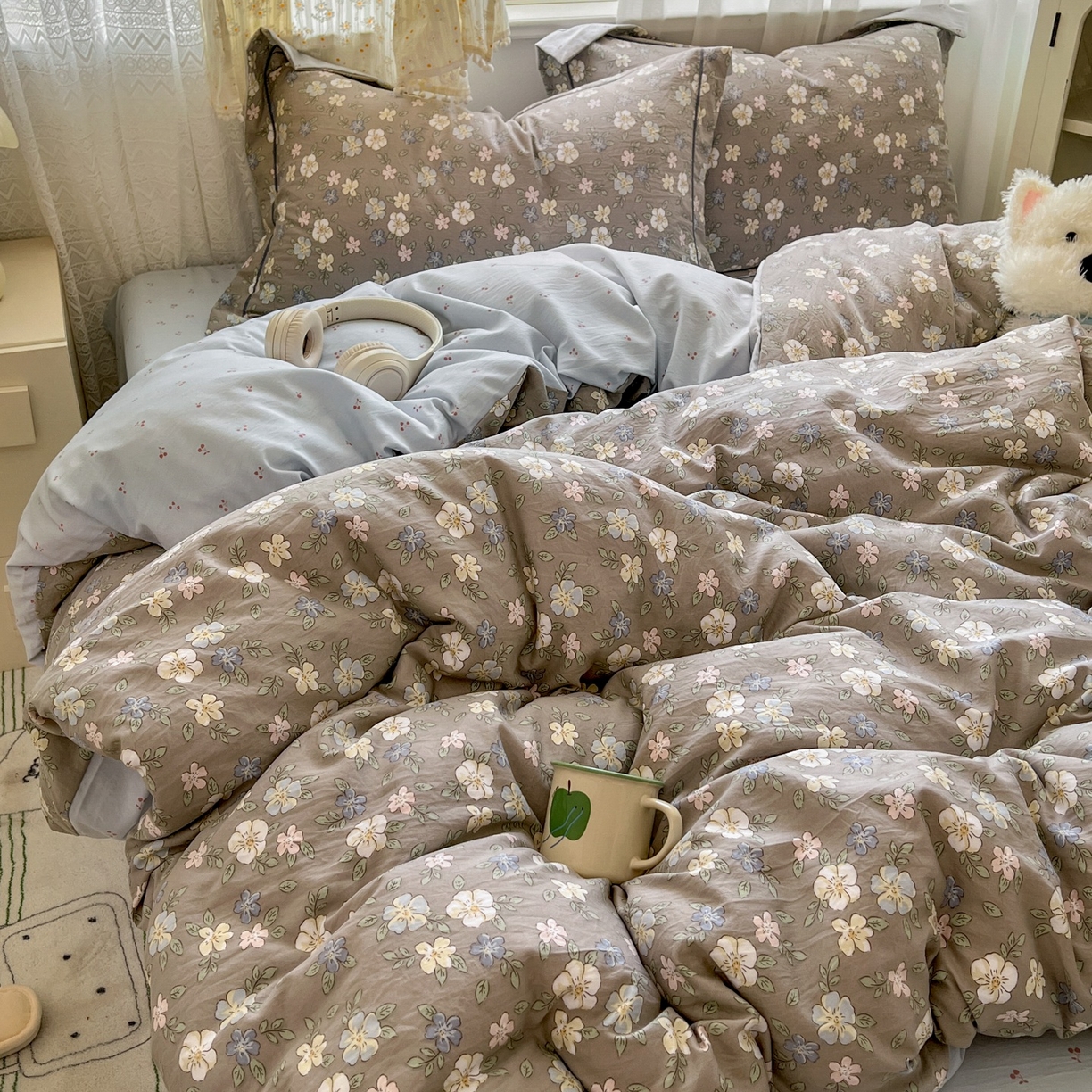91家纺网 家纺一手货源 找家纺 亨通家纺 2025新款爆款韩国小布袋古法水洗棉云感棉四件套【提供买家秀】 花田玉暖