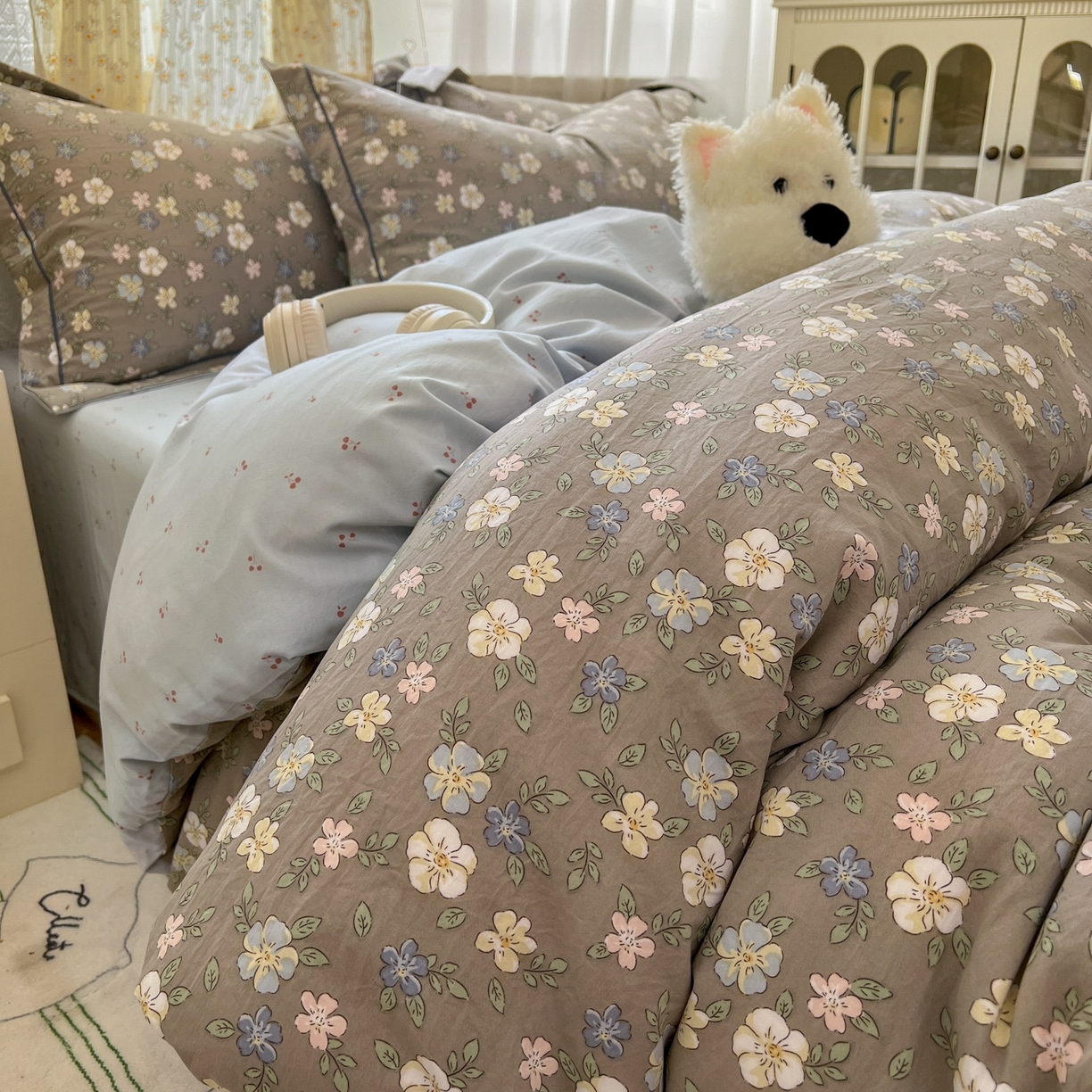 91家纺网 家纺一手货源 找家纺 亨通家纺 2025新款爆款韩国小布袋古法水洗棉云感棉四件套【提供买家秀】 花田玉暖