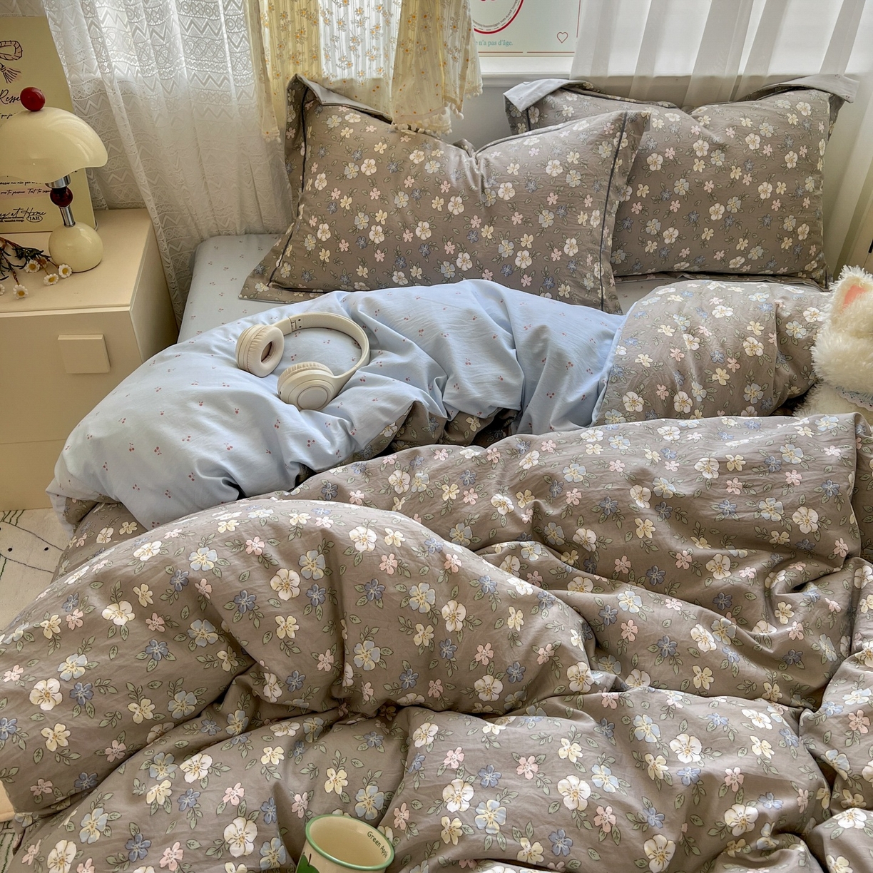 91家纺网 家纺一手货源 找家纺 亨通家纺 2025新款爆款韩国小布袋古法水洗棉云感棉四件套【提供买家秀】 花田玉暖