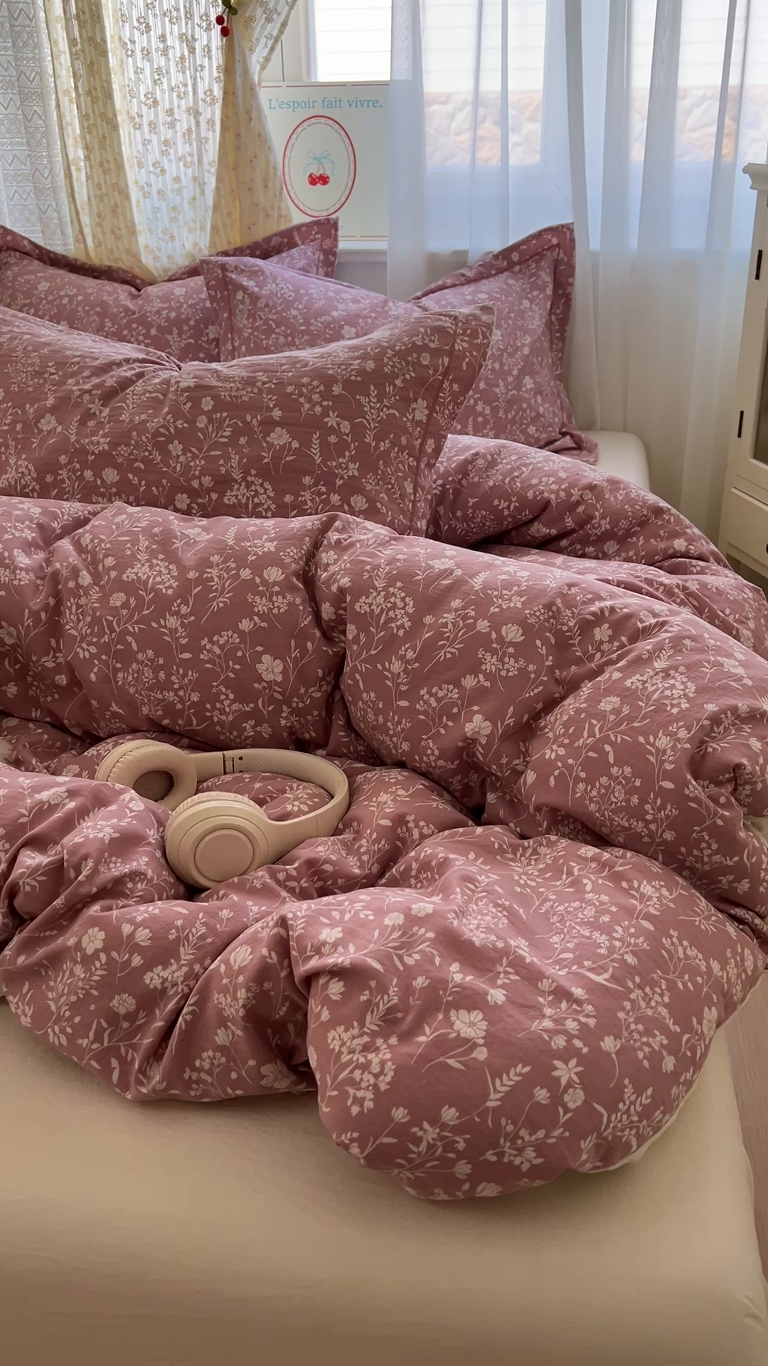 91家纺网 家纺一手货源 找家纺 亨通家纺 2025新款爆款韩国小布袋古法水洗棉云感棉四件套【提供买家秀】 花叶影-豆沙