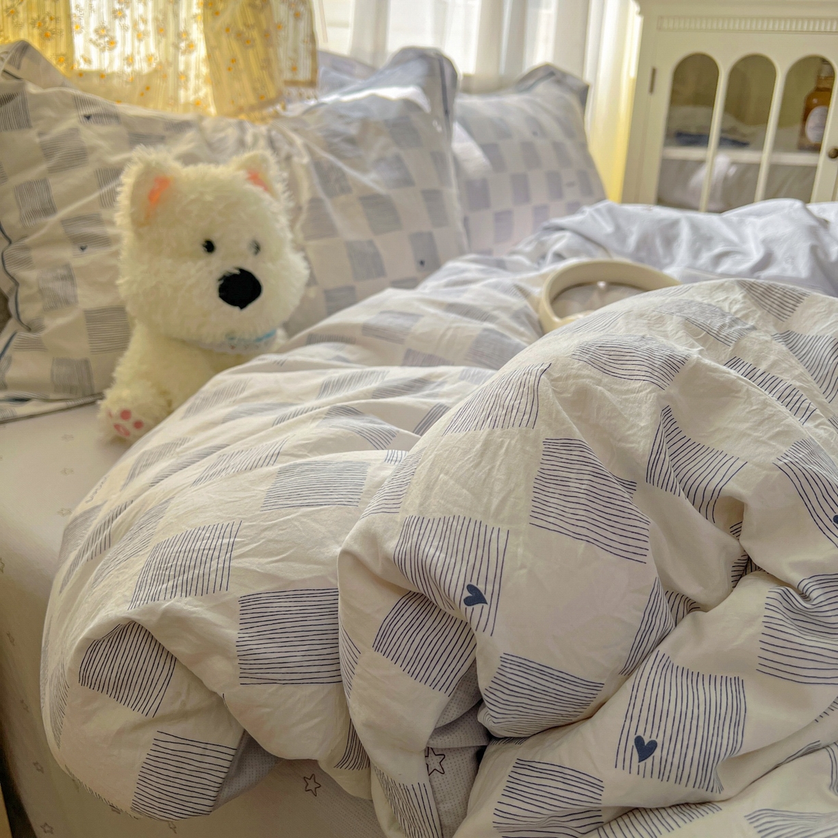 91家纺网 家纺一手货源 找家纺 亨通家纺 2025新款爆款韩国小布袋古法水洗棉云感棉四件套【提供买家秀】 绘画方格