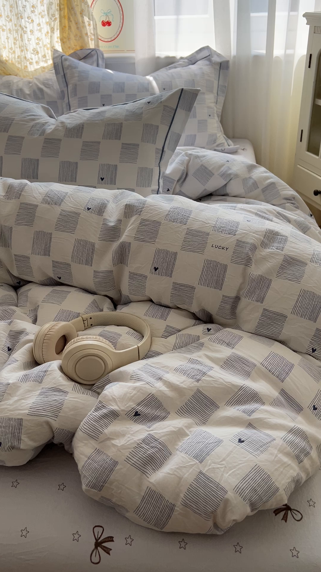 91家纺网 家纺一手货源 找家纺 亨通家纺 2025新款爆款韩国小布袋古法水洗棉云感棉四件套【提供买家秀】 绘画方格