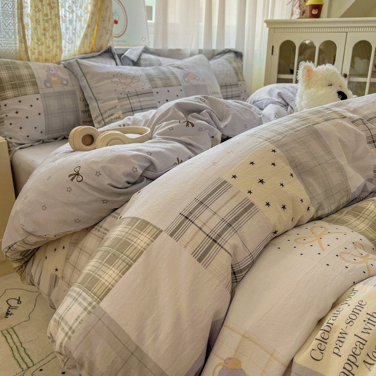 亨通家纺 2025新款爆款韩国小布袋古法水洗棉云感棉四件套【提供买家秀】 卡布奇诺-灰