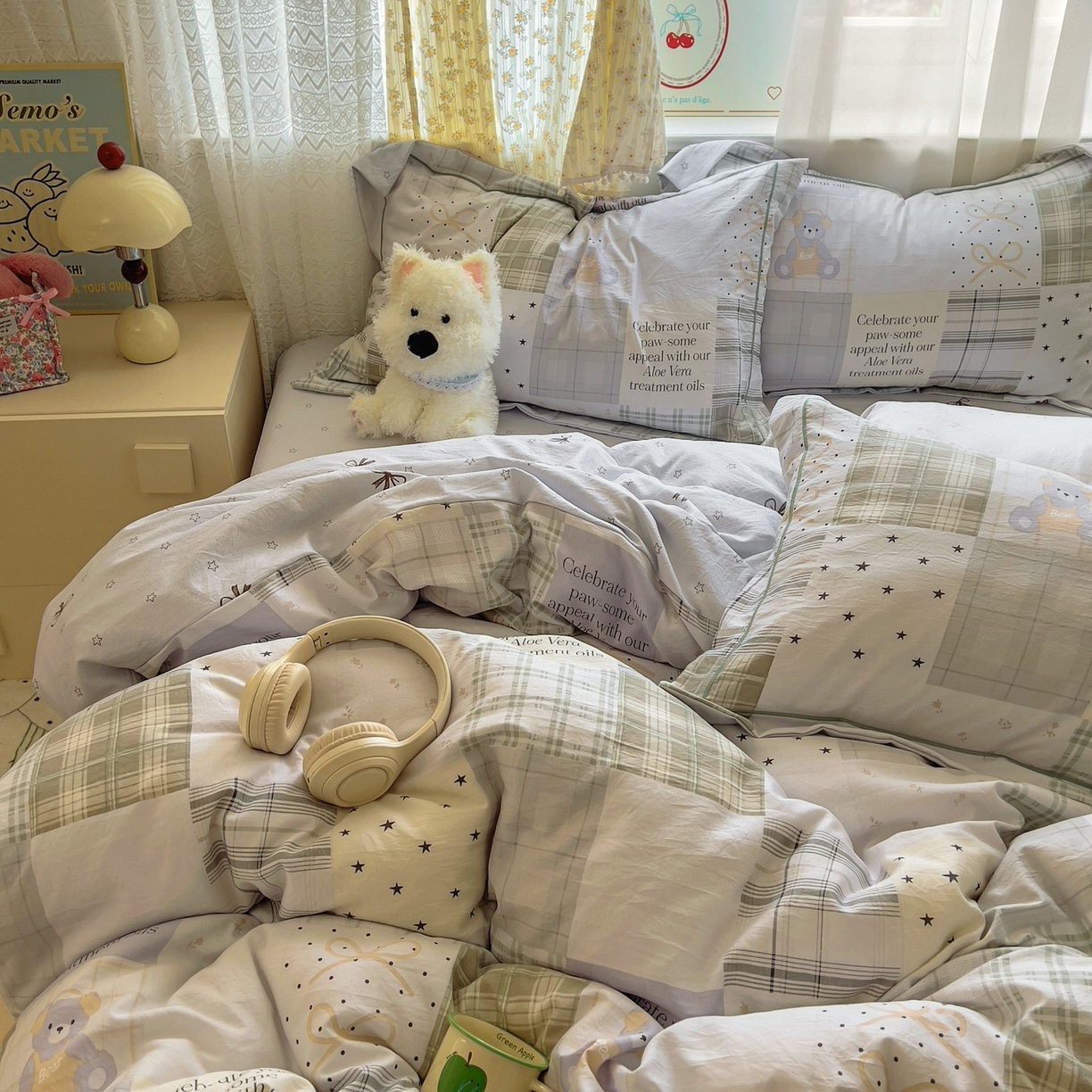 91家纺网 家纺一手货源 找家纺 亨通家纺 2025新款爆款韩国小布袋古法水洗棉云感棉四件套【提供买家秀】 卡布奇诺-灰